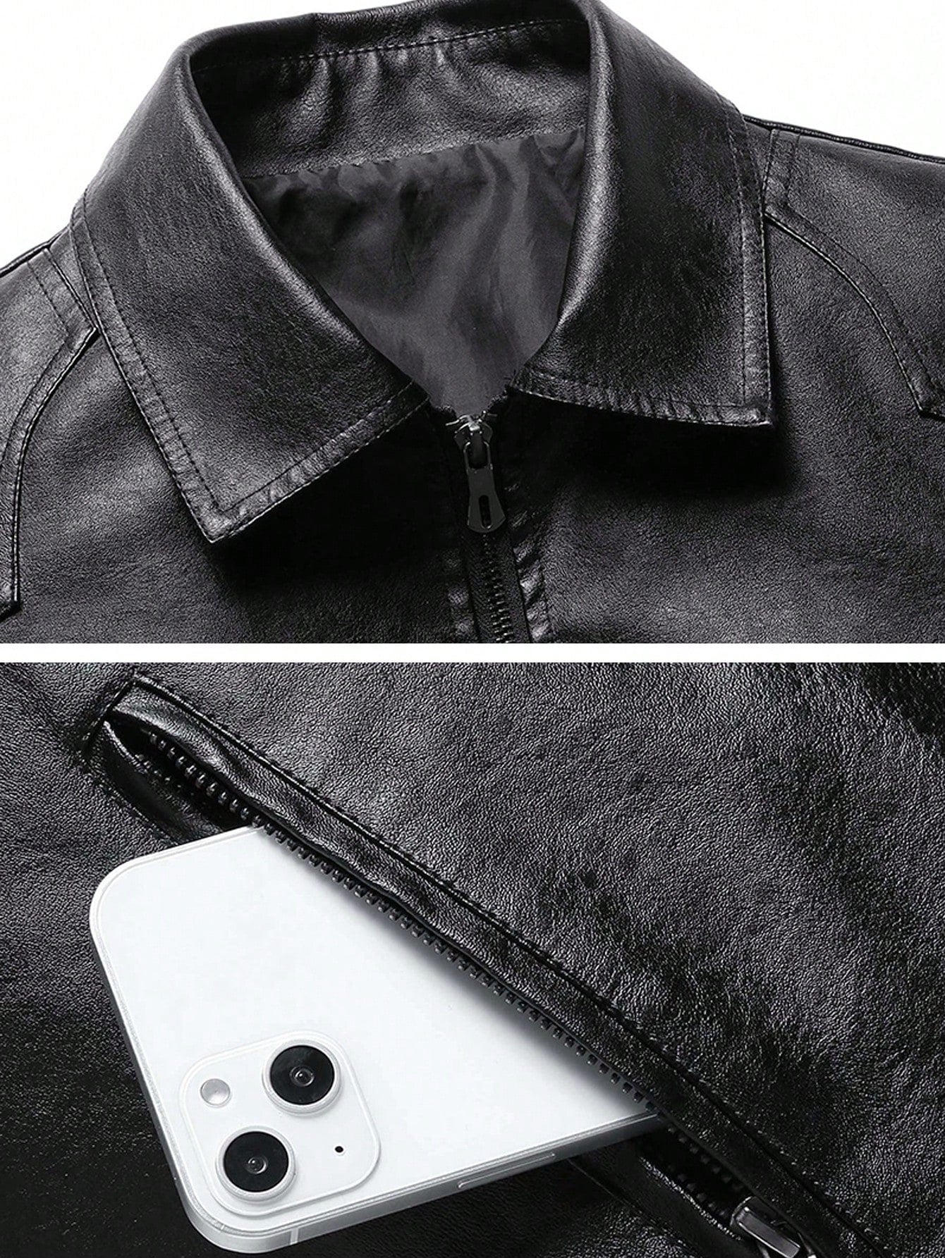 Casual Turn-Down Collar PU Leather Jacket, Slim Fit Business Coat, And Comfortable Top For Men,Fleece