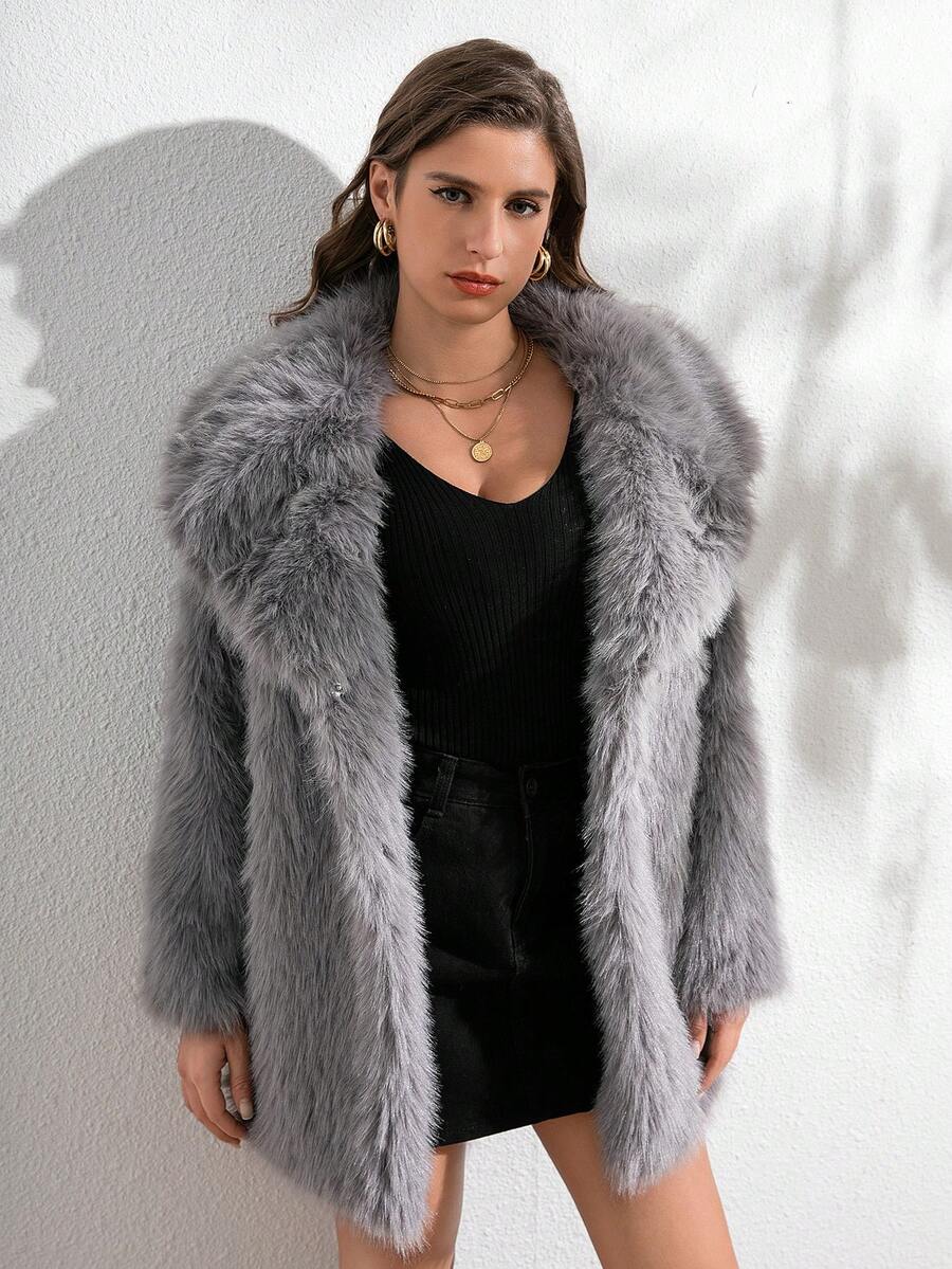 RELISH NOLESS Grey Plush Turtleneck Jacket, Fashion For Autumn/Winter