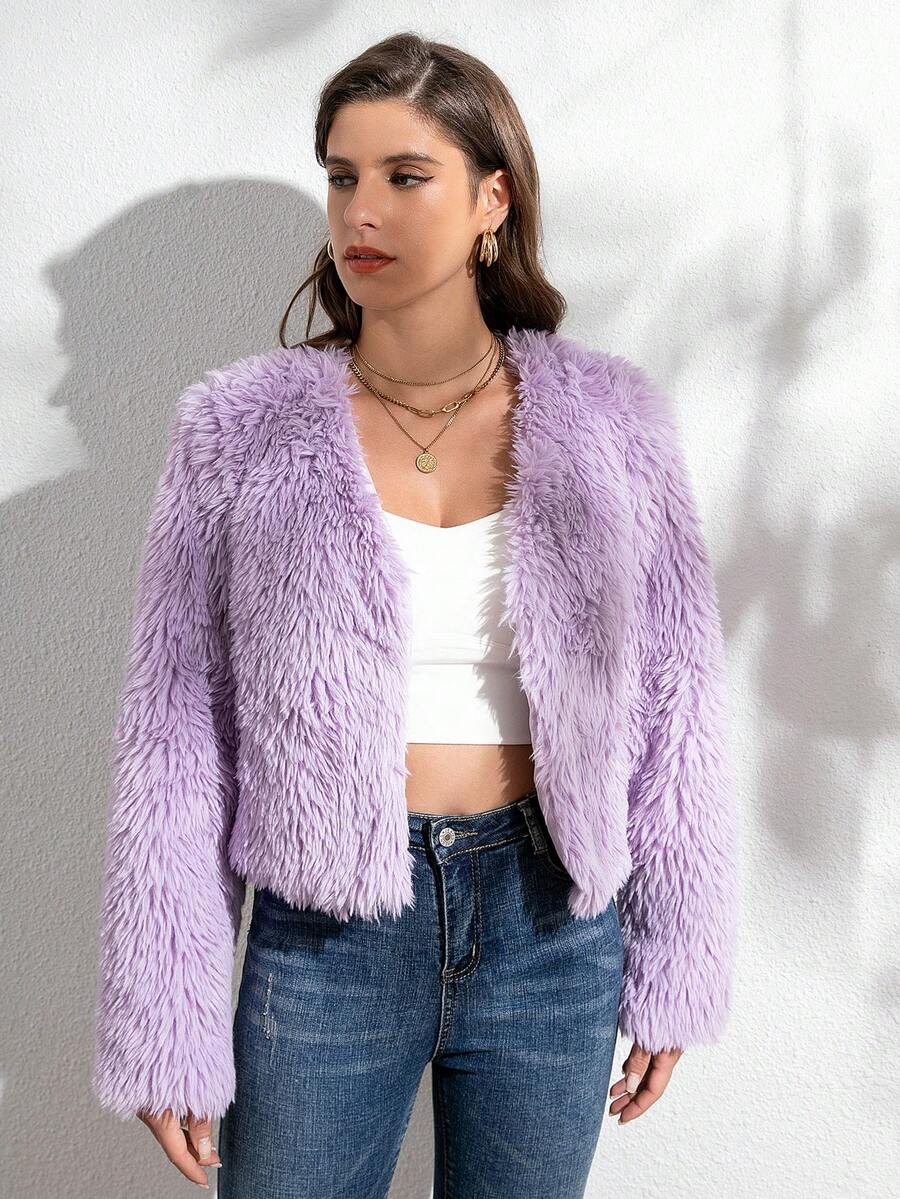 Women's Solid Color Faux Fur Jacket, Fashionable For Autumn/Winter