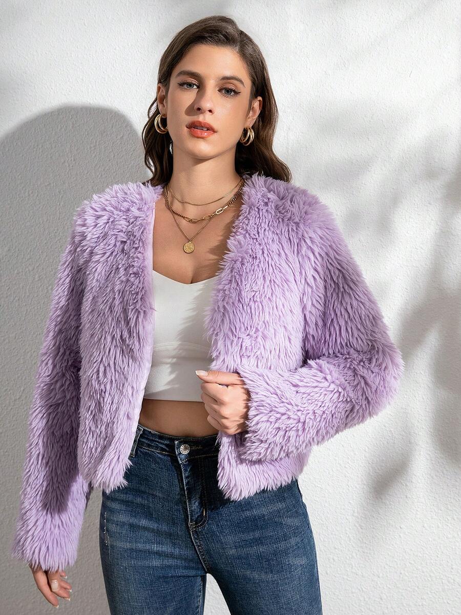 Women's Solid Color Faux Fur Jacket, Fashionable For Autumn/Winter