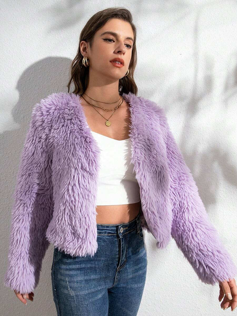 Women's Solid Color Faux Fur Jacket, Fashionable For Autumn/Winter