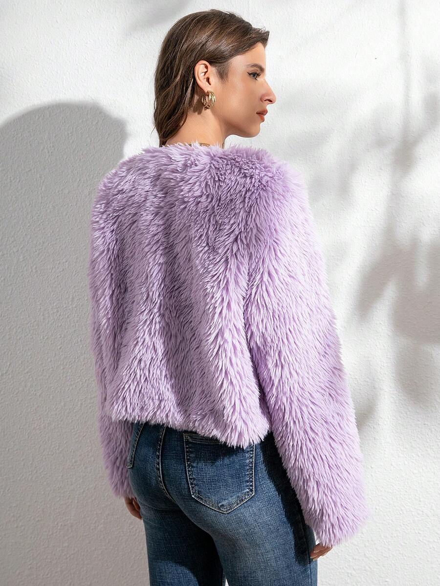 Women's Solid Color Faux Fur Jacket, Fashionable For Autumn/Winter