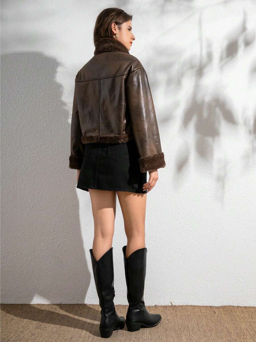 RELISH NOLESS Women's Autumn/Winter Faux Fur Lined Zip-Up Long Sleeve Jacket