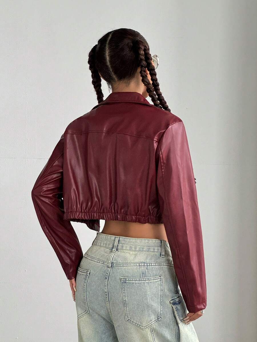 StreetHx Halloween Cropped Leather Zipper Jacket, Suitable For Autumn And Winter