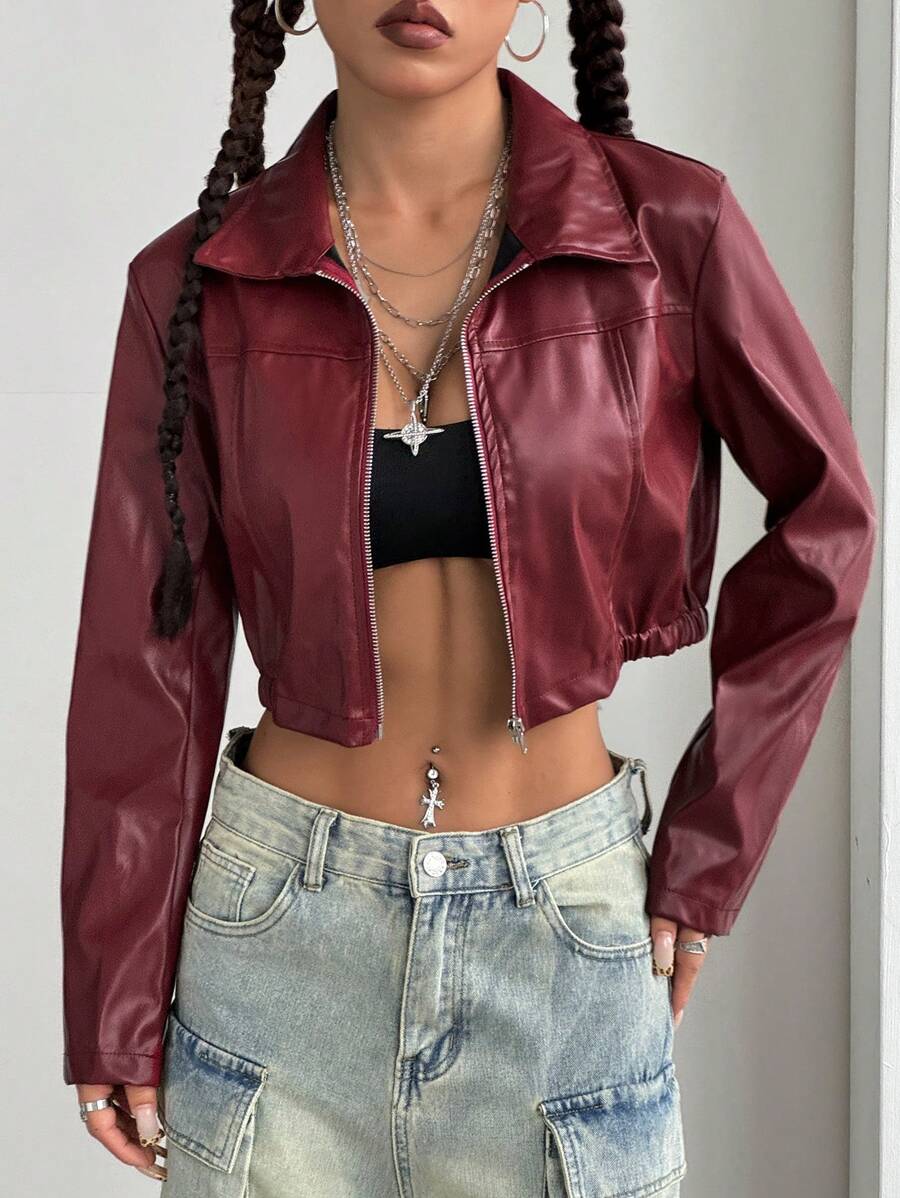StreetHx Halloween Cropped Leather Zipper Jacket, Suitable For Autumn And Winter