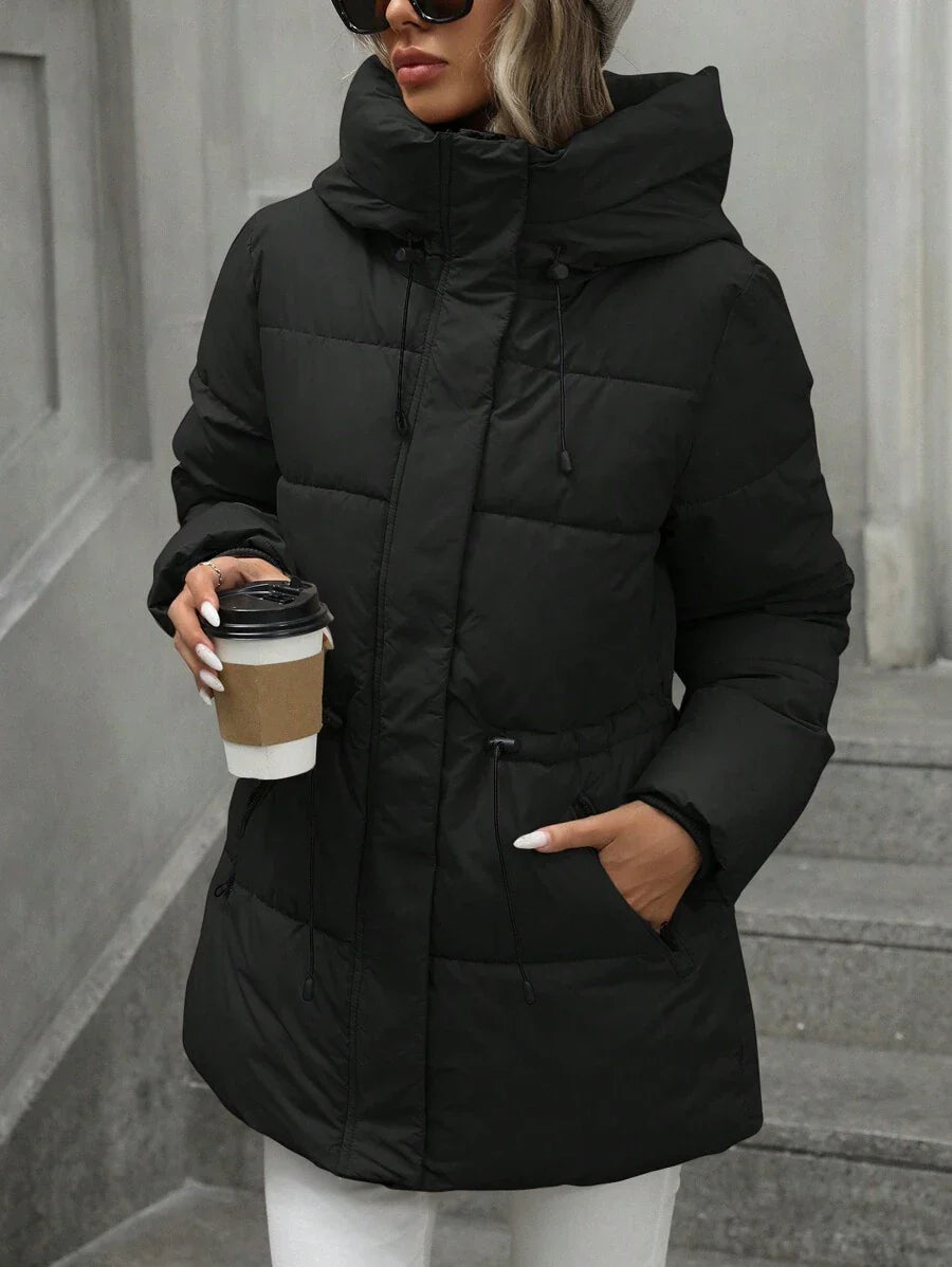 Aveloria Modichic Fashionable Casual Adjustable Waist Quilted Hooded Padded Padded Coat Clothes Winter  Fall Cloth For Women