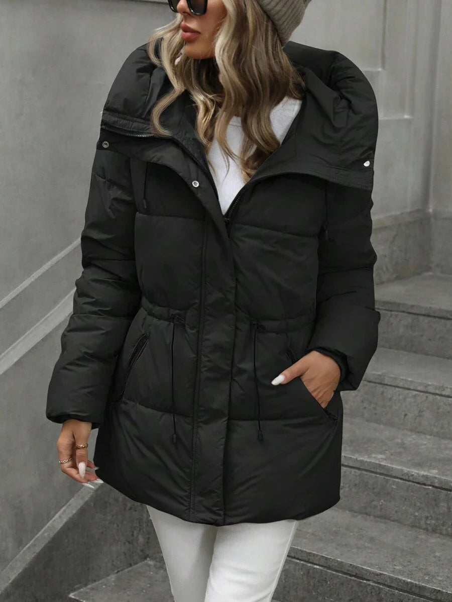 Aveloria Modichic Fashionable Casual Adjustable Waist Quilted Hooded Padded Padded Coat Clothes Winter  Fall Cloth For Women