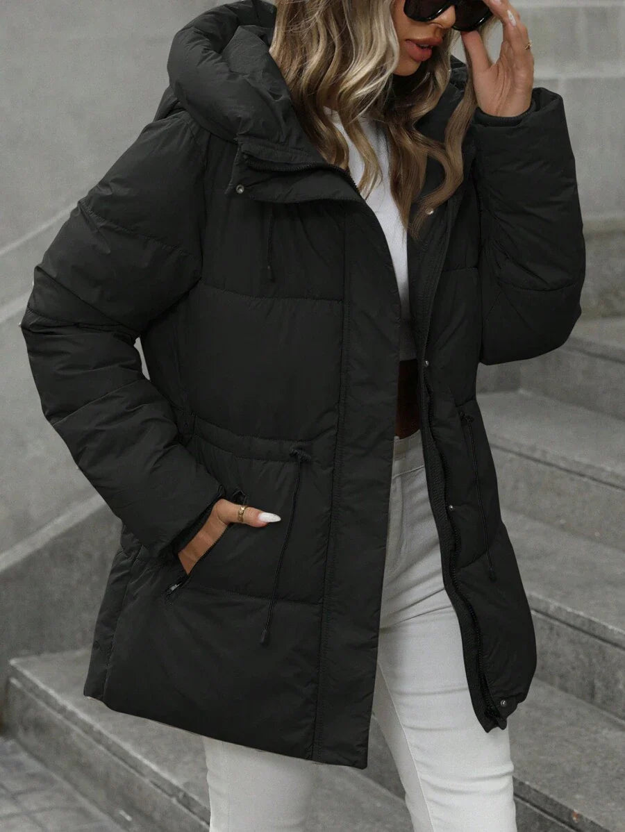 Aveloria Modichic Fashionable Casual Adjustable Waist Quilted Hooded Padded Padded Coat Clothes Winter  Fall Cloth For Women