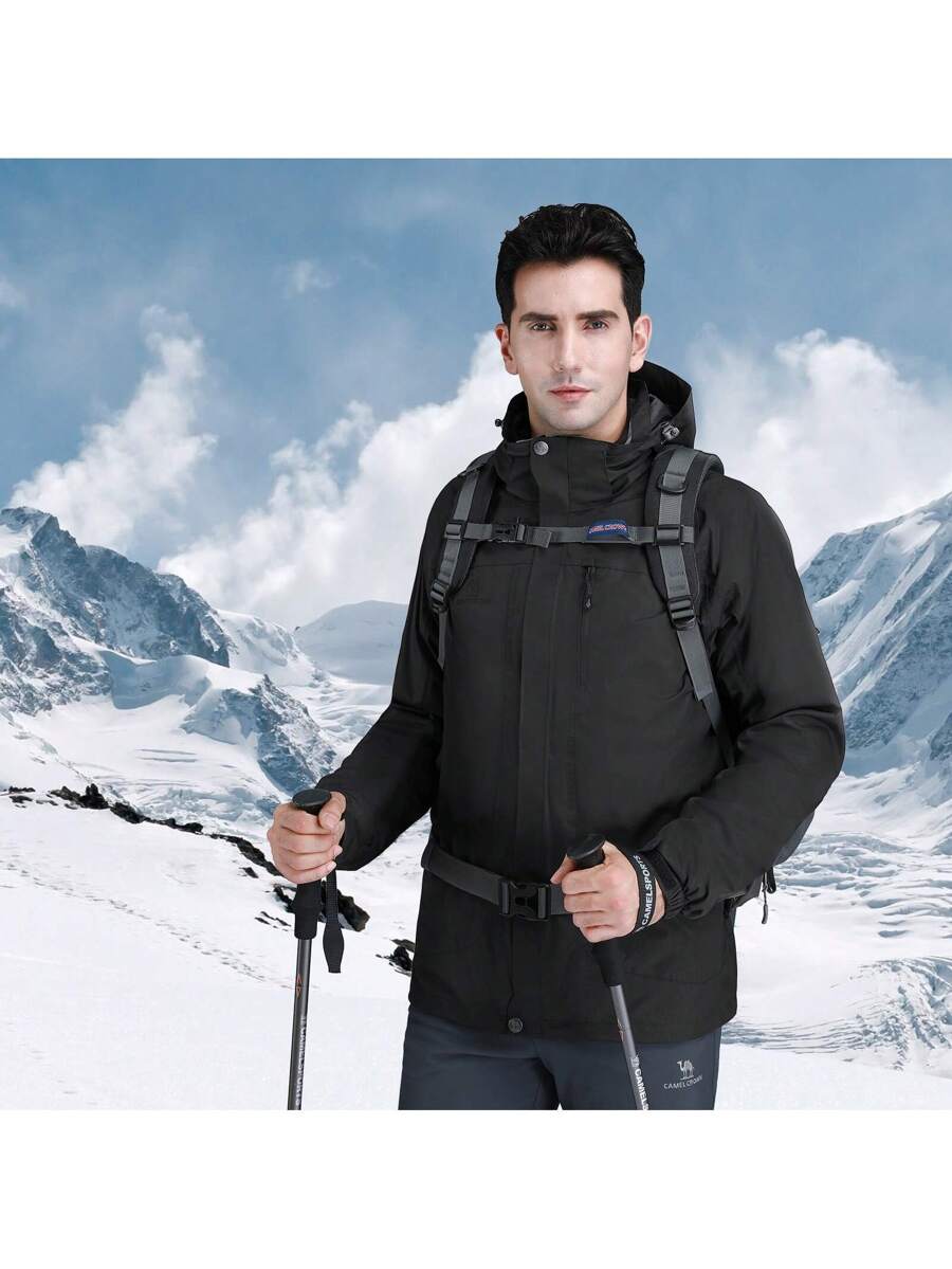 CAMEL CROWN Men's Ski Jacket 3 In 1 Waterproof Winter Jacket Snow Jacket Windproof Hooded With Inner Warm Fleece Coat