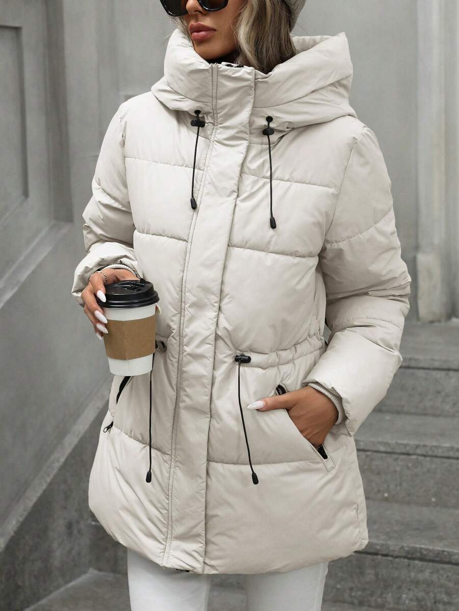 Aveloria Modichic Fashionable Casual Adjustable Waist Quilted Hooded Padded Padded Coat Clothes Winter  Fall Cloth For Women