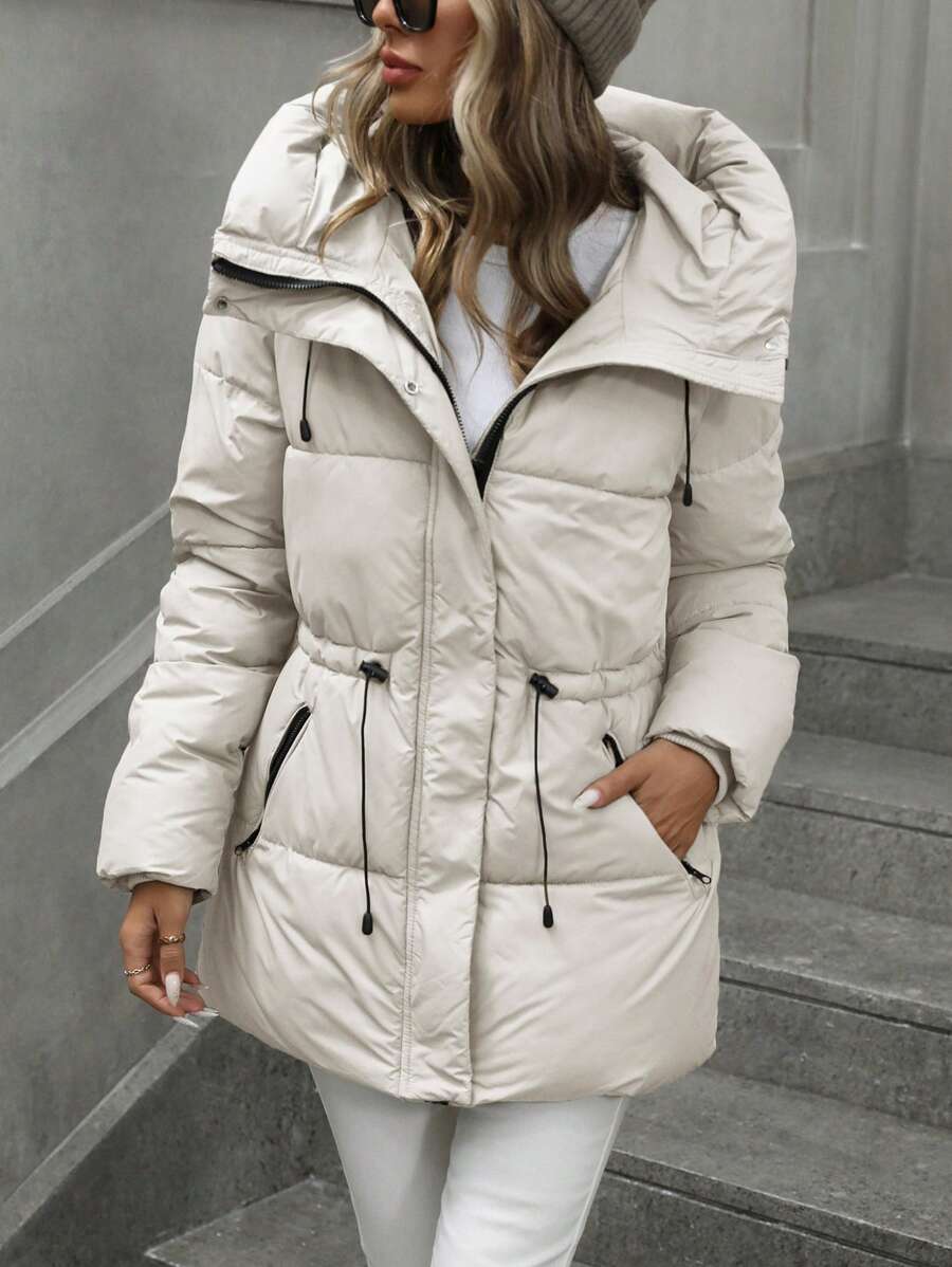 Aveloria Modichic Fashionable Casual Adjustable Waist Quilted Hooded Padded Padded Coat Clothes Winter  Fall Cloth For Women