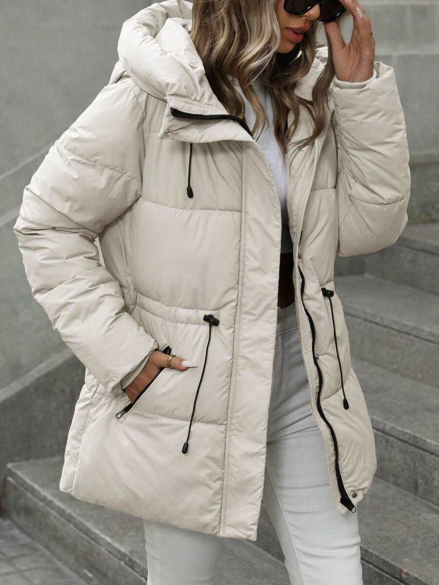 Aveloria Modichic Fashionable Casual Adjustable Waist Quilted Hooded Padded Padded Coat Clothes Winter  Fall Cloth For Women
