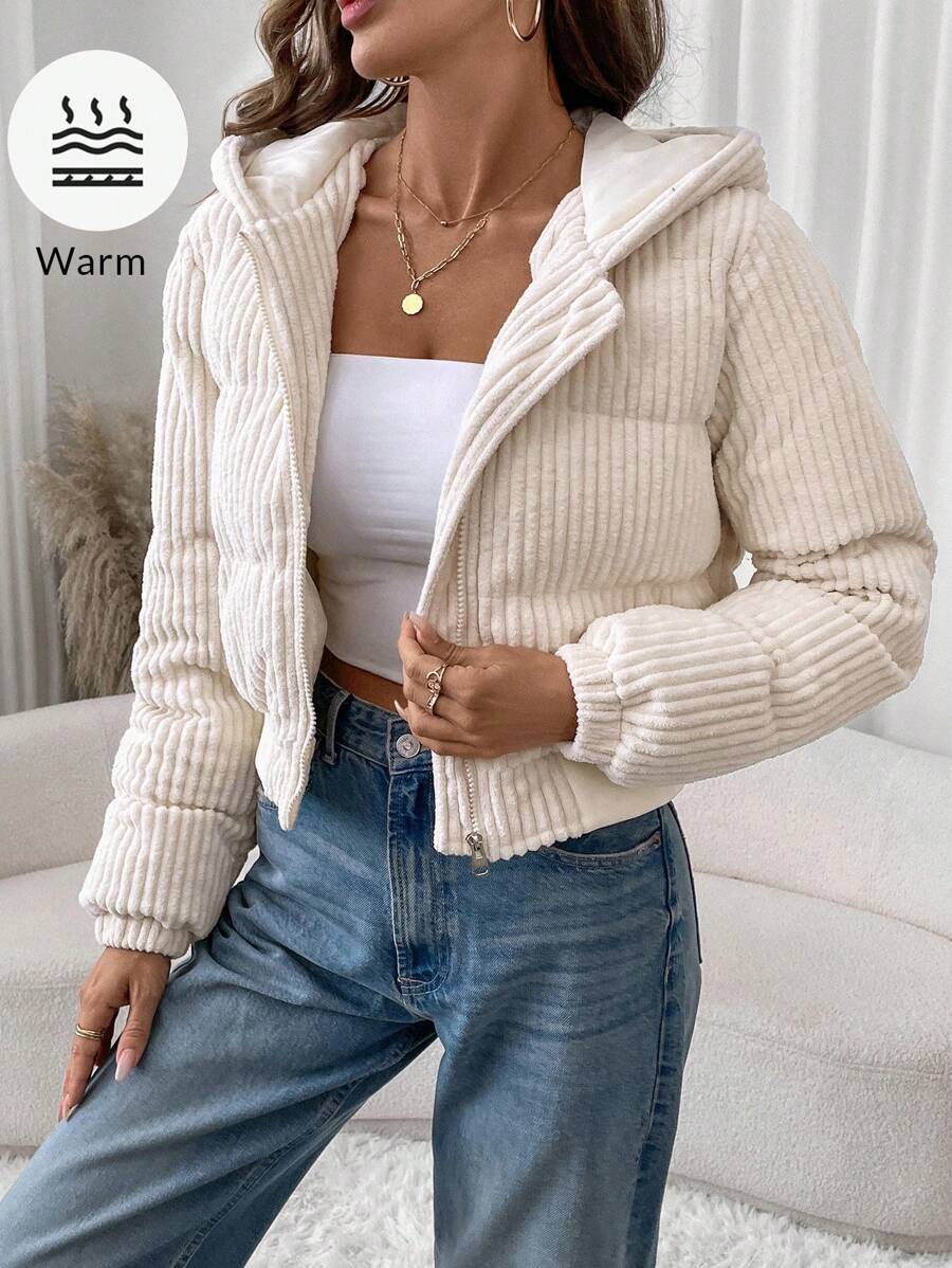 LUNE Women's Short Casual Street Fashion Corduroy Padded Coat, Winter Crop Jackets For Women Zip Up Jacket Women Corduroy Jacket Women Brown Jacket Women Cropped Jackets,Fall