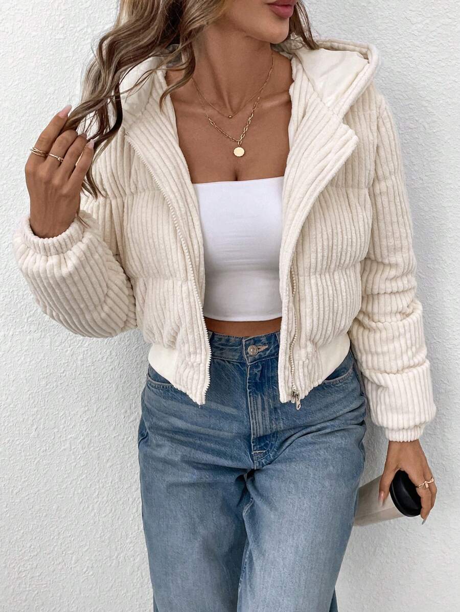 LUNE Women's Short Casual Street Fashion Corduroy Padded Coat, Winter Crop Jackets For Women Zip Up Jacket Women Corduroy Jacket Women Brown Jacket Women Cropped Jackets,Fall