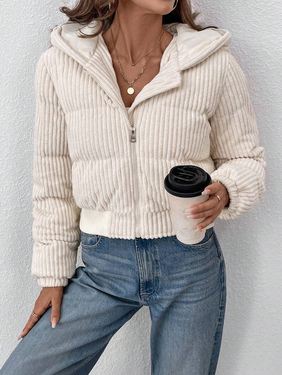 LUNE Women's Short Casual Street Fashion Corduroy Padded Coat, Winter Crop Jackets For Women Zip Up Jacket Women Corduroy Jacket Women Brown Jacket Women Cropped Jackets,Fall