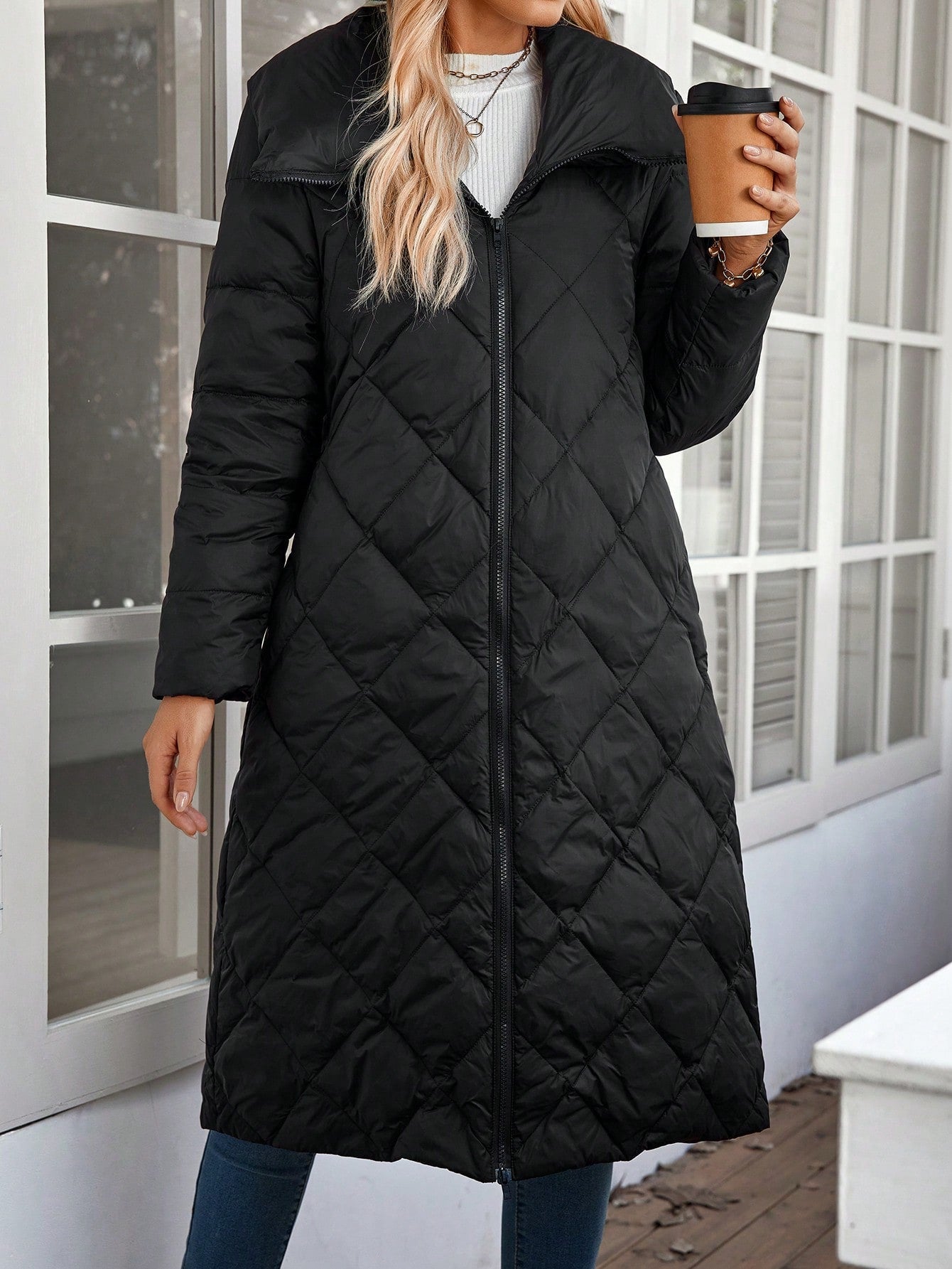 EMERY ROSE Women Solid Color Zip Pocket Casual Long Sleeve Jacket,Down& Feathers Winter