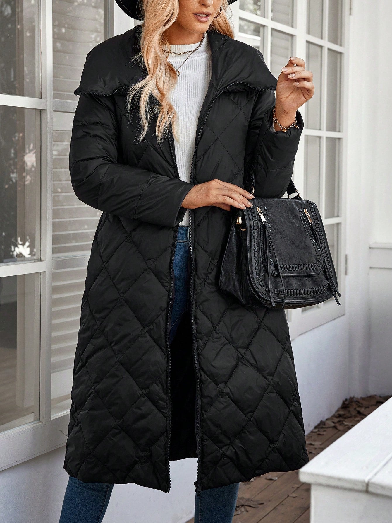 EMERY ROSE Women Solid Color Zip Pocket Casual Long Sleeve Jacket,Down& Feathers Winter
