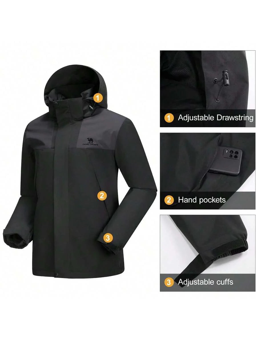 CAMEL CROWN Men's Waterproof Jacket Rain Coat Windbreaker Hooded For Outdoor Hiking Climbing Traveling