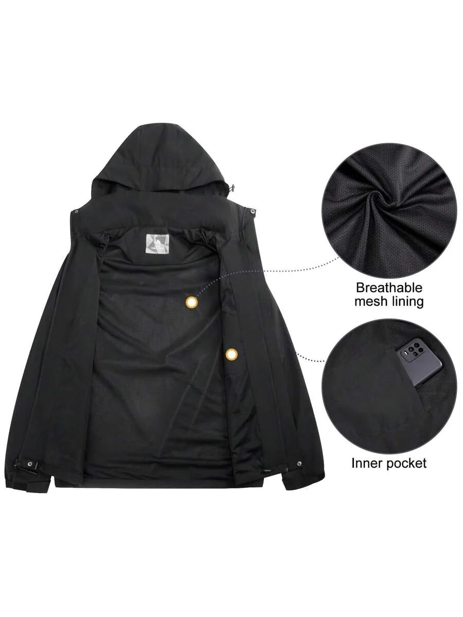 CAMEL CROWN Men's Waterproof Jacket Rain Coat Windbreaker Hooded For Outdoor Hiking Climbing Traveling