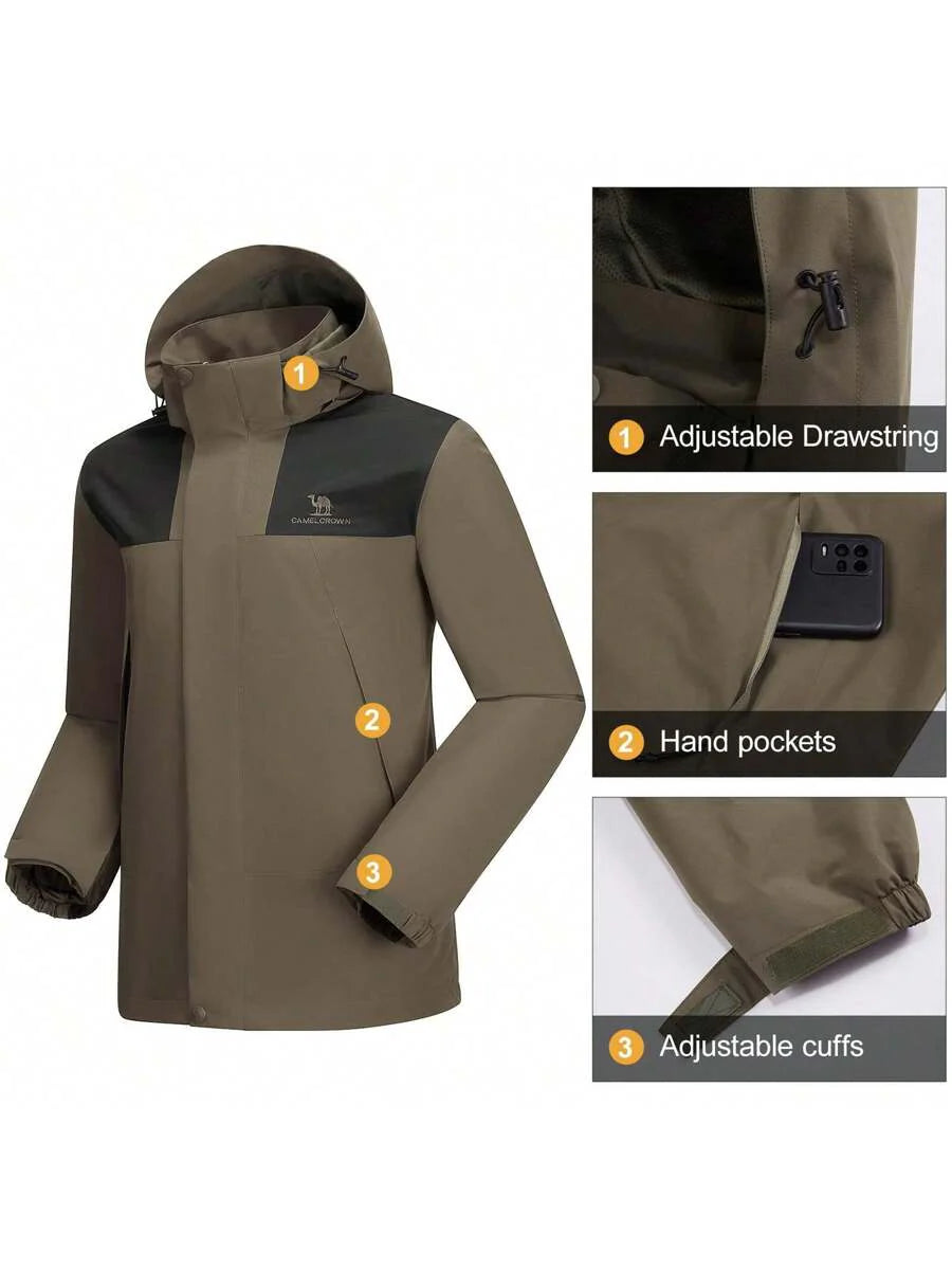 CAMEL CROWN Men's Waterproof Jacket Rain Coat Windbreaker Hooded For Outdoor Hiking Climbing Traveling