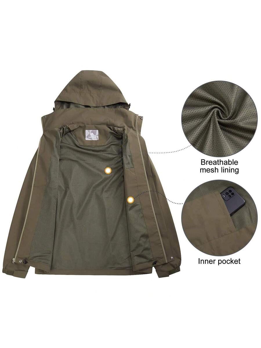 CAMEL CROWN Men's Waterproof Jacket Rain Coat Windbreaker Hooded For Outdoor Hiking Climbing Traveling