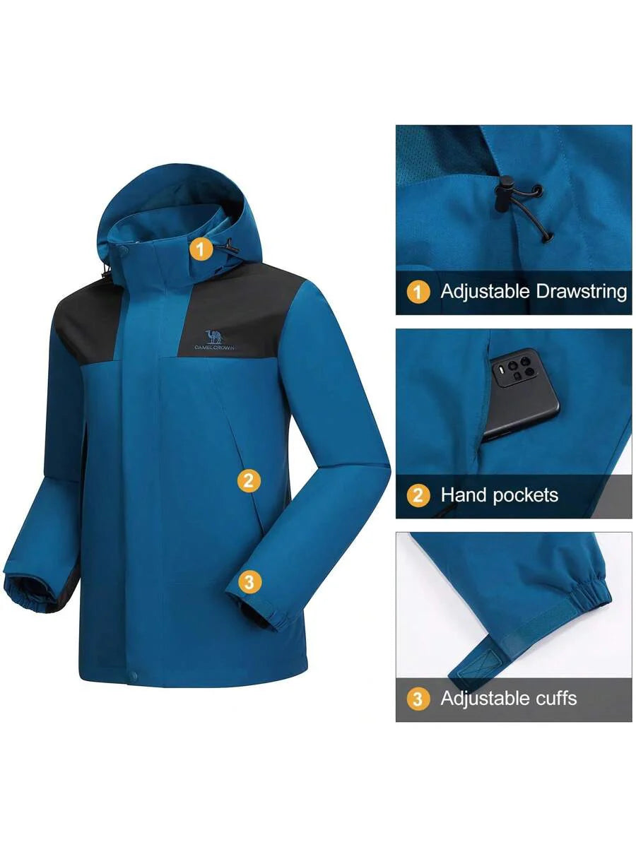CAMEL CROWN Men's Waterproof Jacket Rain Coat Windbreaker Hooded For Outdoor Hiking Climbing Traveling