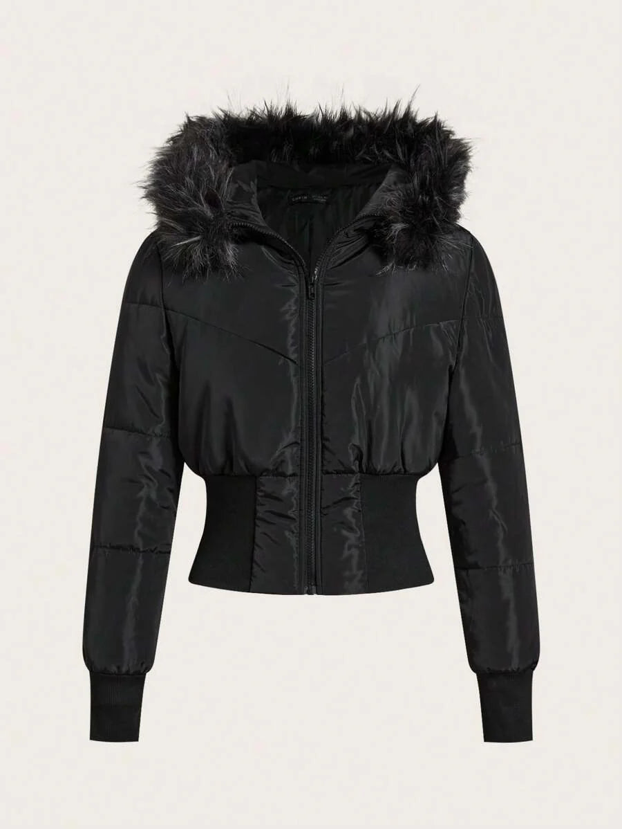Coolane Women's Winter RETRO PUNK Hippie Grunge  Streetwear  Vintage Tree Branch Pattern Warm/ Cold Weather/ Thermal Padded Fuzzy Neck Zip Up Quilted Coat Cropped Puffer Jacket Faux Fur Trimmed Jacket Camo Jacket