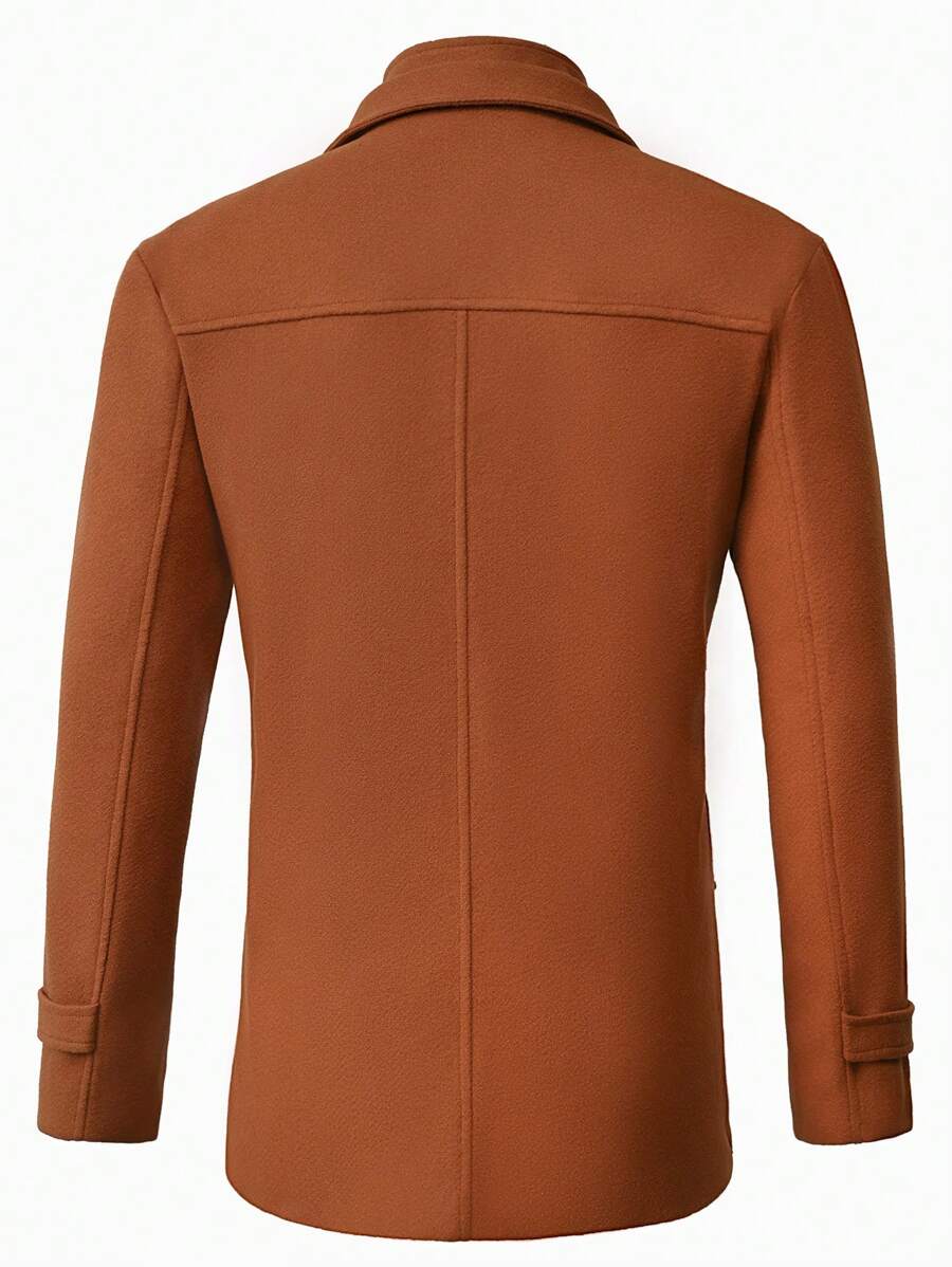 Manfinity Homme Men's Solid Color Long Sleeve Lapel Neck Casual Jacket, Autumn/Winter Black Jacket For Classy Elegant for Men Business Casual Men Black Dress Overcoat