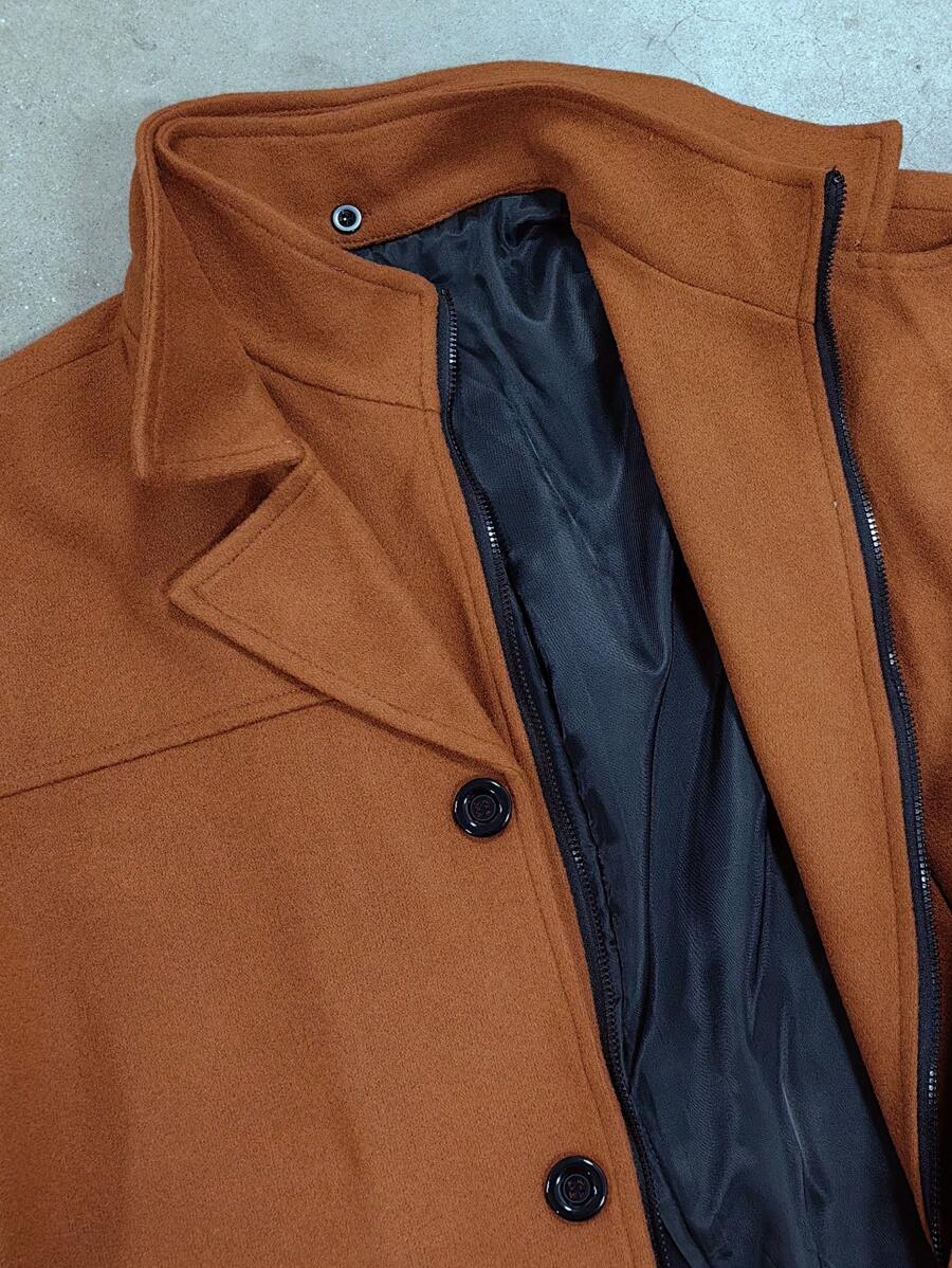 Manfinity Homme Men's Solid Color Long Sleeve Lapel Neck Casual Jacket, Autumn/Winter Black Jacket For Classy Elegant for Men Business Casual Men Black Dress Overcoat
