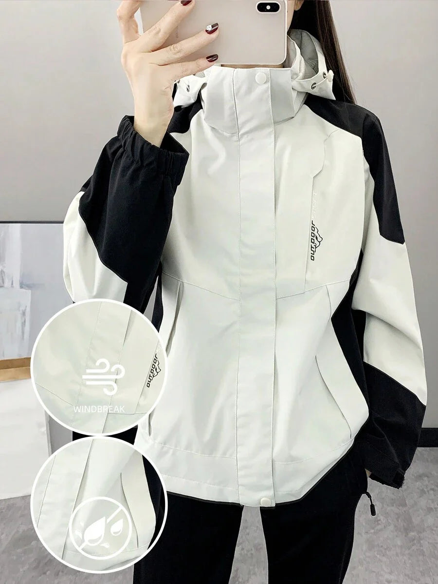 Women Color Block Spring And Autumn Windbreaker, Sports Outdoor Windproof Waterproof Running Lightweight Breathable Mountaineering Jacket With Long Sleeves