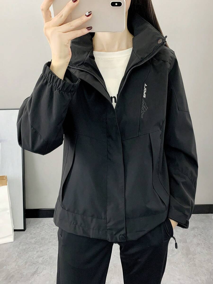 Women Color Block Spring And Autumn Windbreaker, Sports Outdoor Windproof Waterproof Running Lightweight Breathable Mountaineering Jacket With Long Sleeves