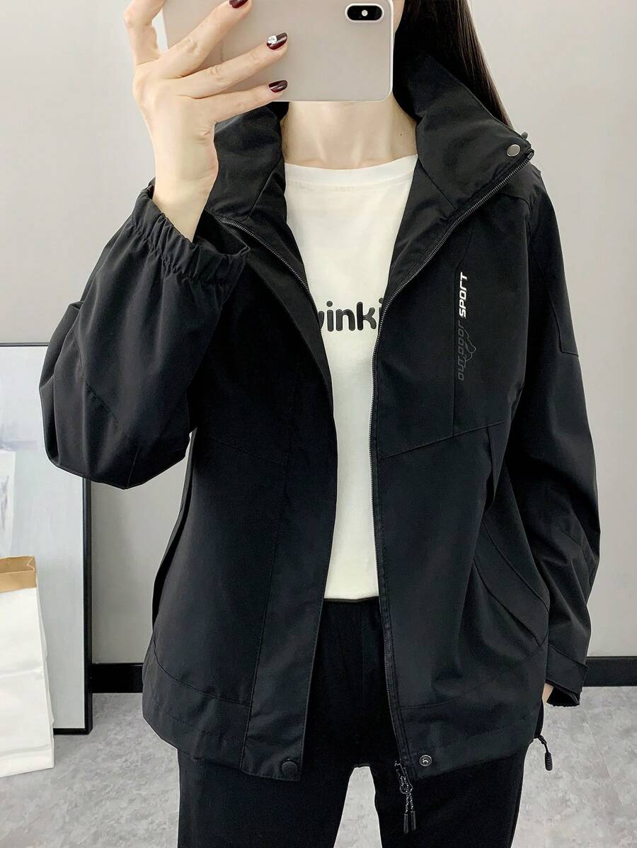 Women Color Block Spring And Autumn Windbreaker, Sports Outdoor Windproof Waterproof Running Lightweight Breathable Mountaineering Jacket With Long Sleeves