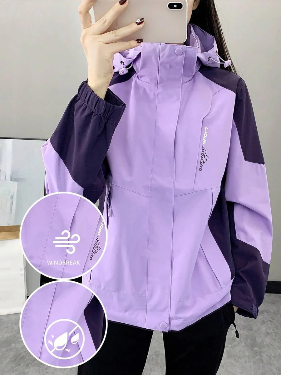 Women Color Block Spring And Autumn Windbreaker, Sports Outdoor Windproof Waterproof Running Lightweight Breathable Mountaineering Jacket With Long Sleeves