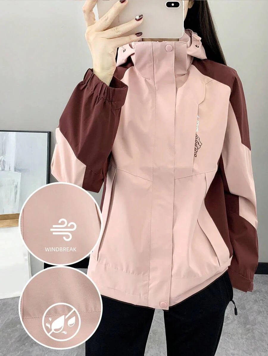 Women Color Block Spring And Autumn Windbreaker, Sports Outdoor Windproof Waterproof Running Lightweight Breathable Mountaineering Jacket With Long Sleeves