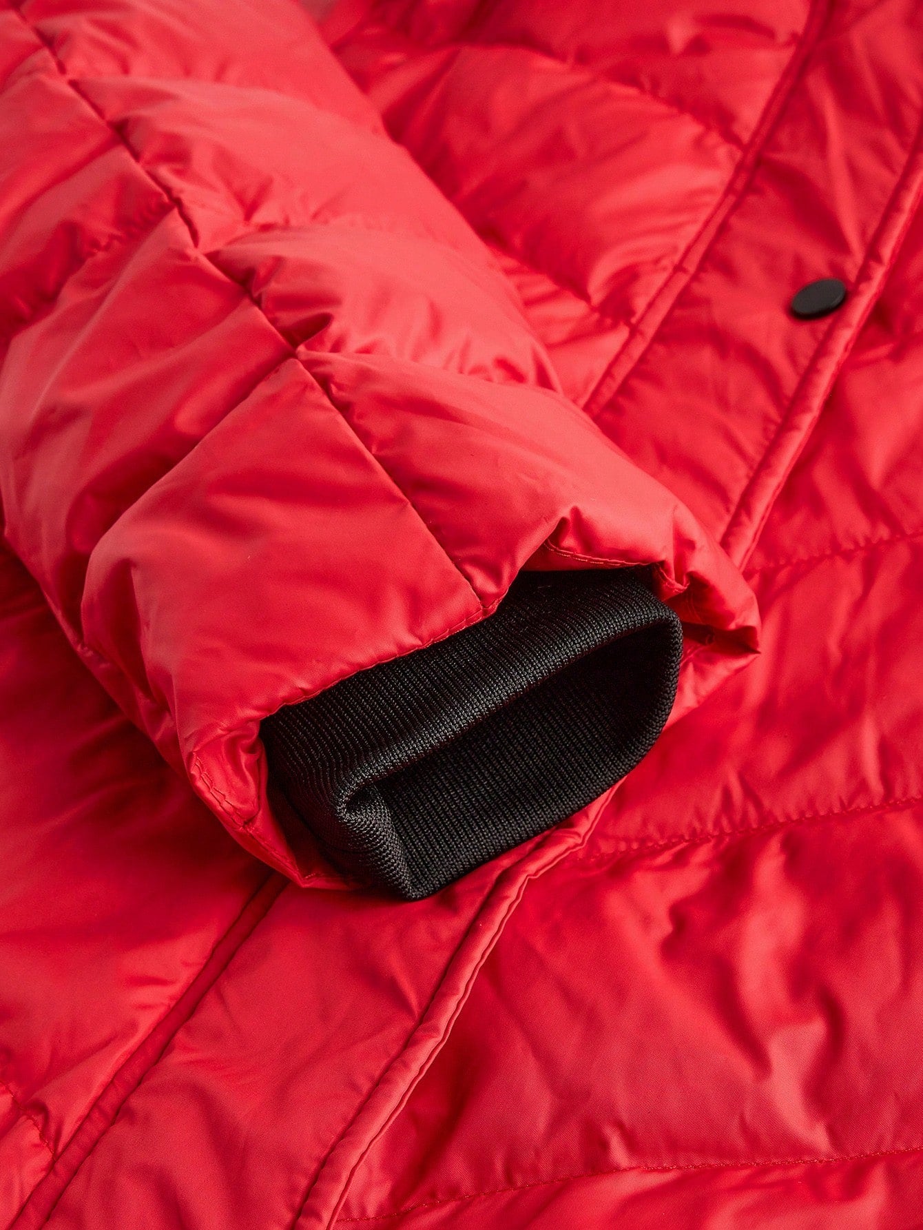 SHEIN LUNE Autumn/Winter Red  Coat ,Contrast Blak Furry Trim Long Down& Feathers, Warm Clothes