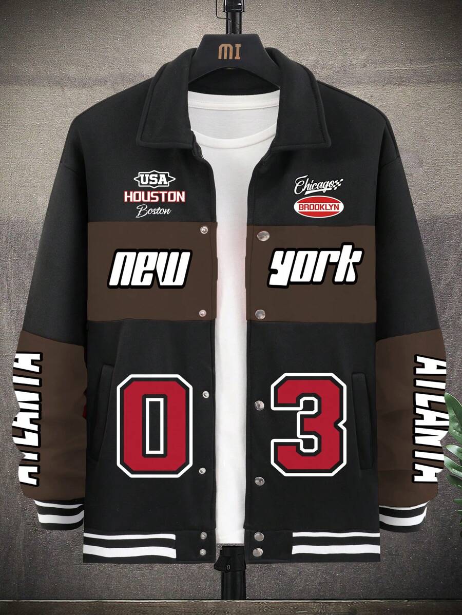 Manfinity LEGND Men Letter Graphic Colorblock Drop Shoulder Oversize Jacket, Colorful, Race Car, Long Sleeve, Going Out, Techwear, Boyfriend Gift, Men Red And Black Jacket, Men Varsity Jacket, Men Streetwear Jacket, Grunge, Fall