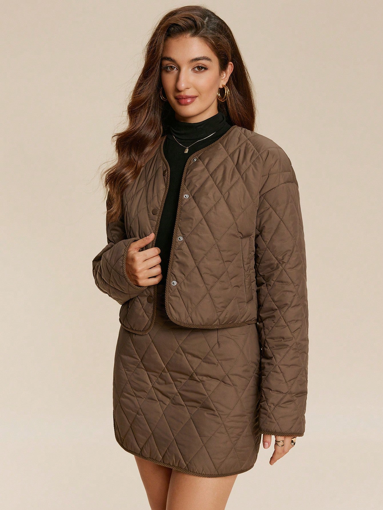 Chiquease Women Solid Color Drop Shoulder Long Sleeve Short Casual Padded Padded Coat, Winter Clothes Fall Cloth For Women