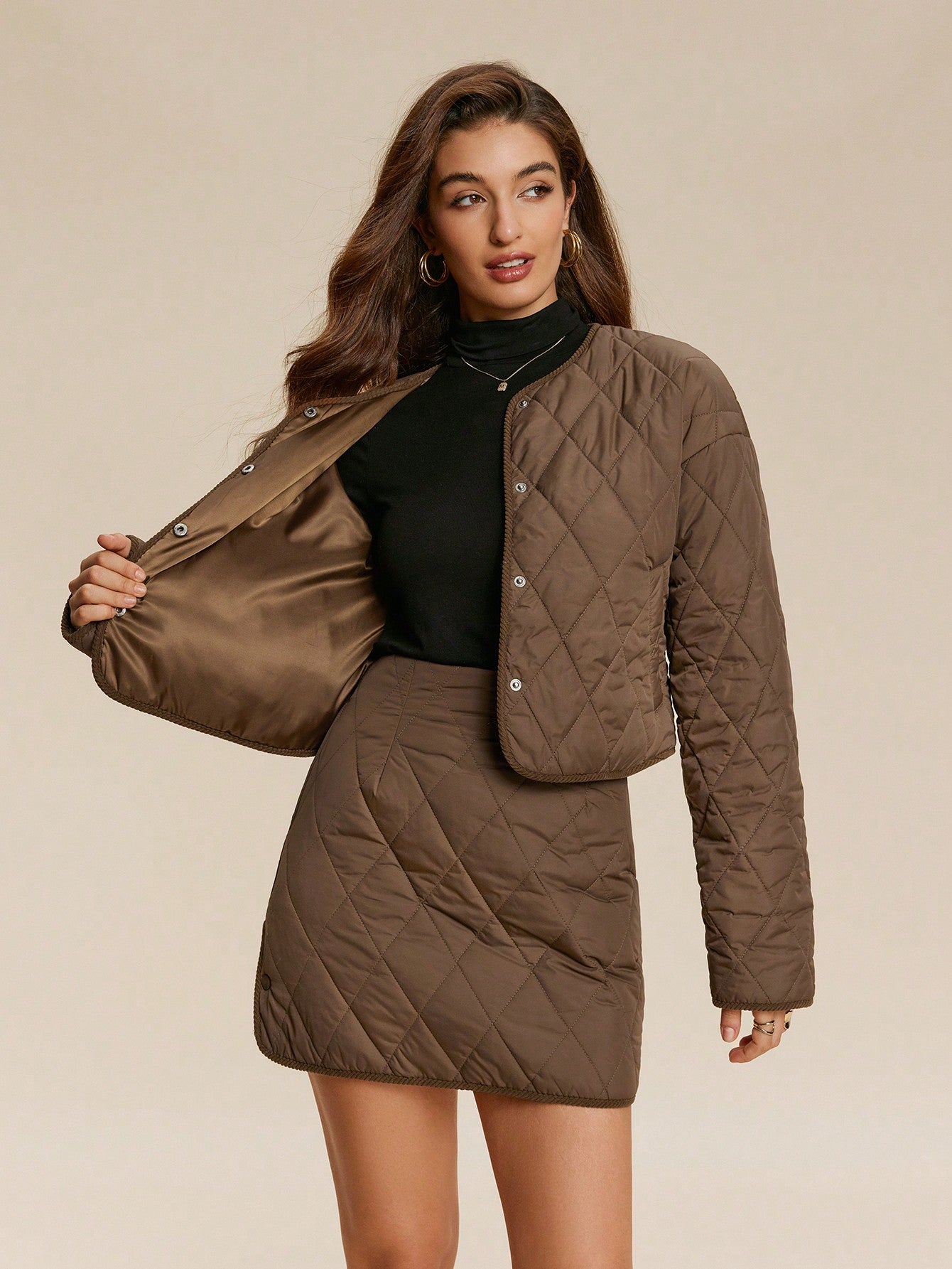 Chiquease Women Solid Color Drop Shoulder Long Sleeve Short Casual Padded Padded Coat, Winter Clothes Fall Cloth For Women