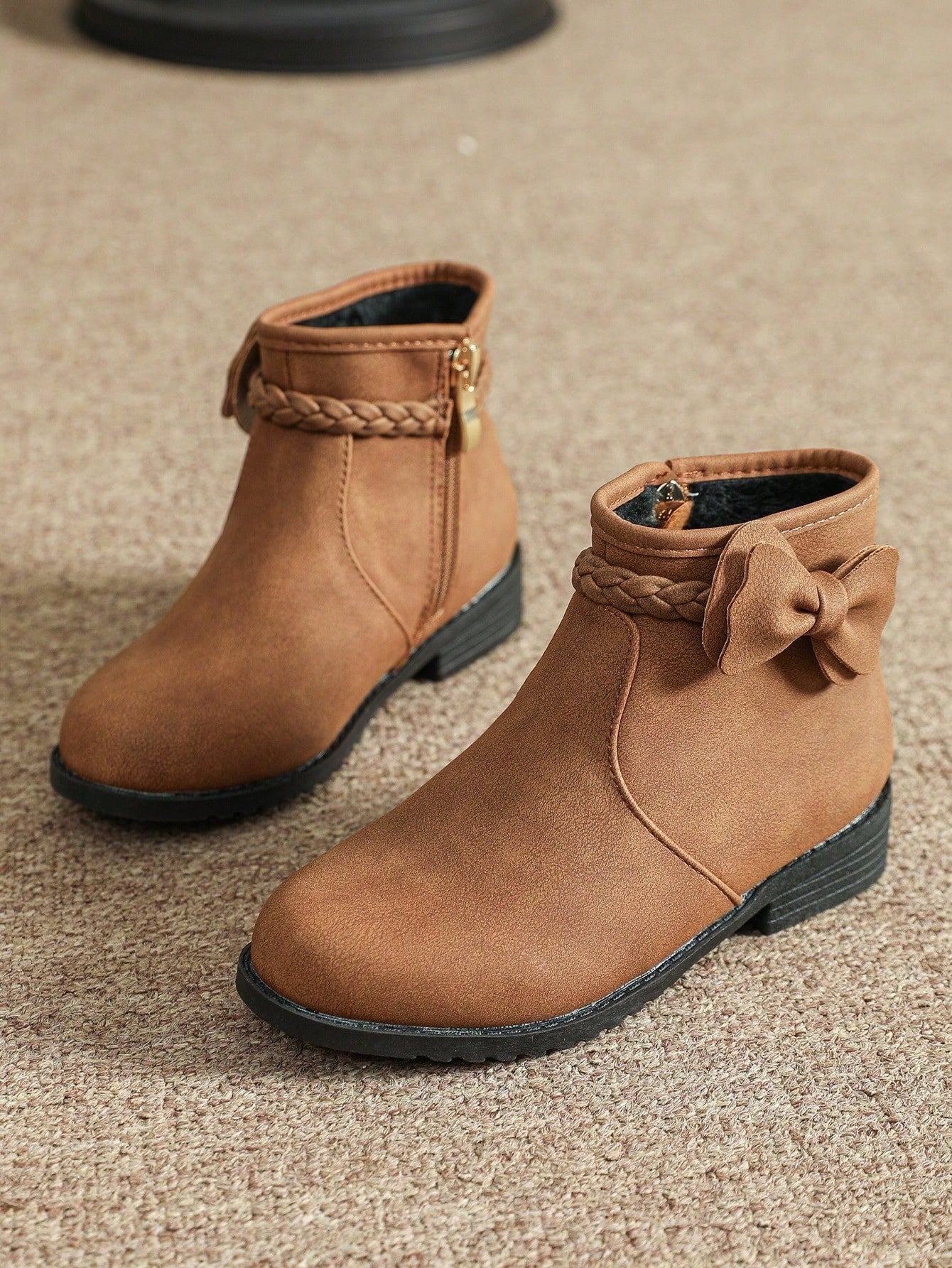 Children's Brown Boots, Cute Boots For Girls, Toddler Leather Boots, Girls' Ankle Boots, Kids Shoes, Winter Boots With Side Zipper