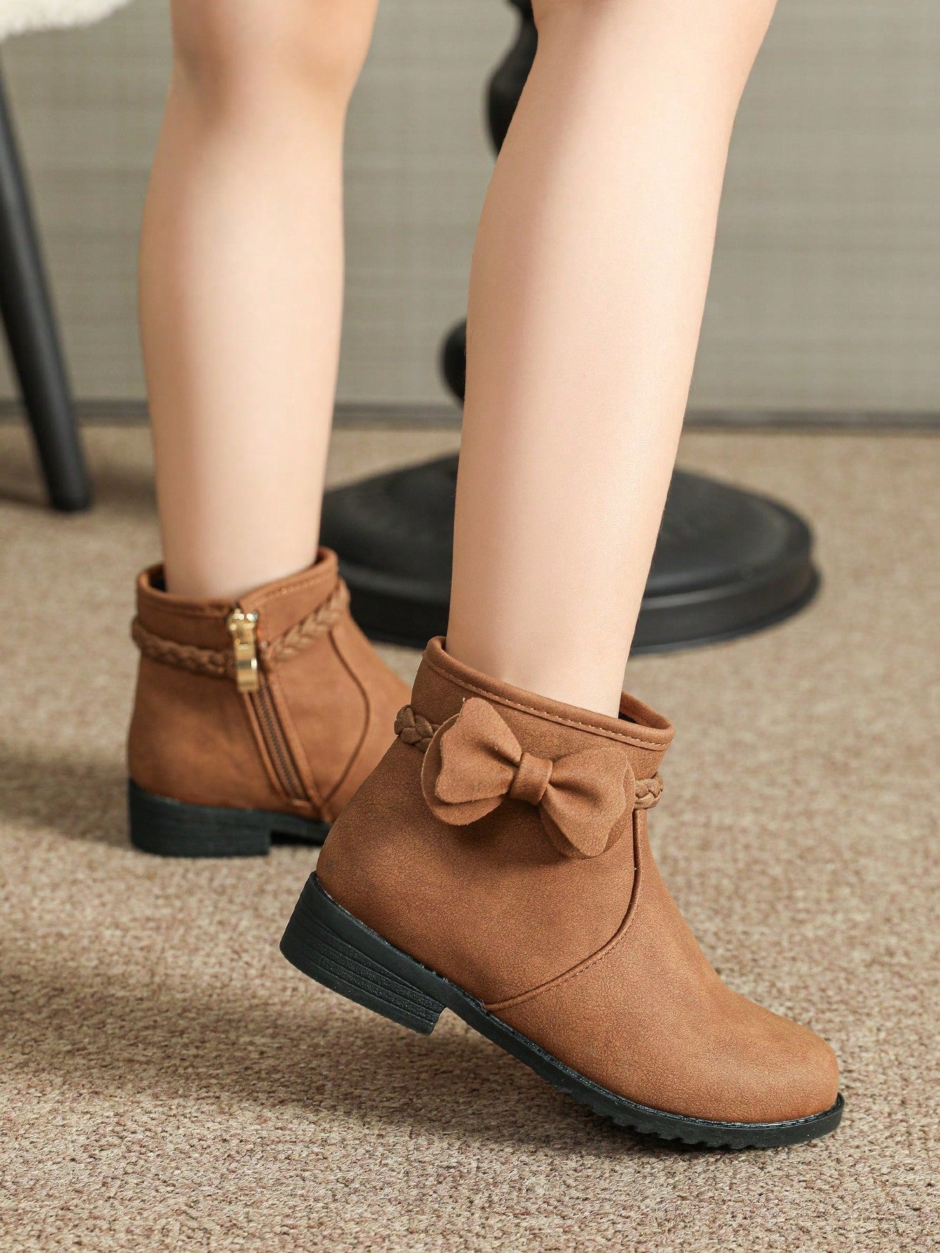 Children's Brown Boots, Cute Boots For Girls, Toddler Leather Boots, Girls' Ankle Boots, Kids Shoes, Winter Boots With Side Zipper