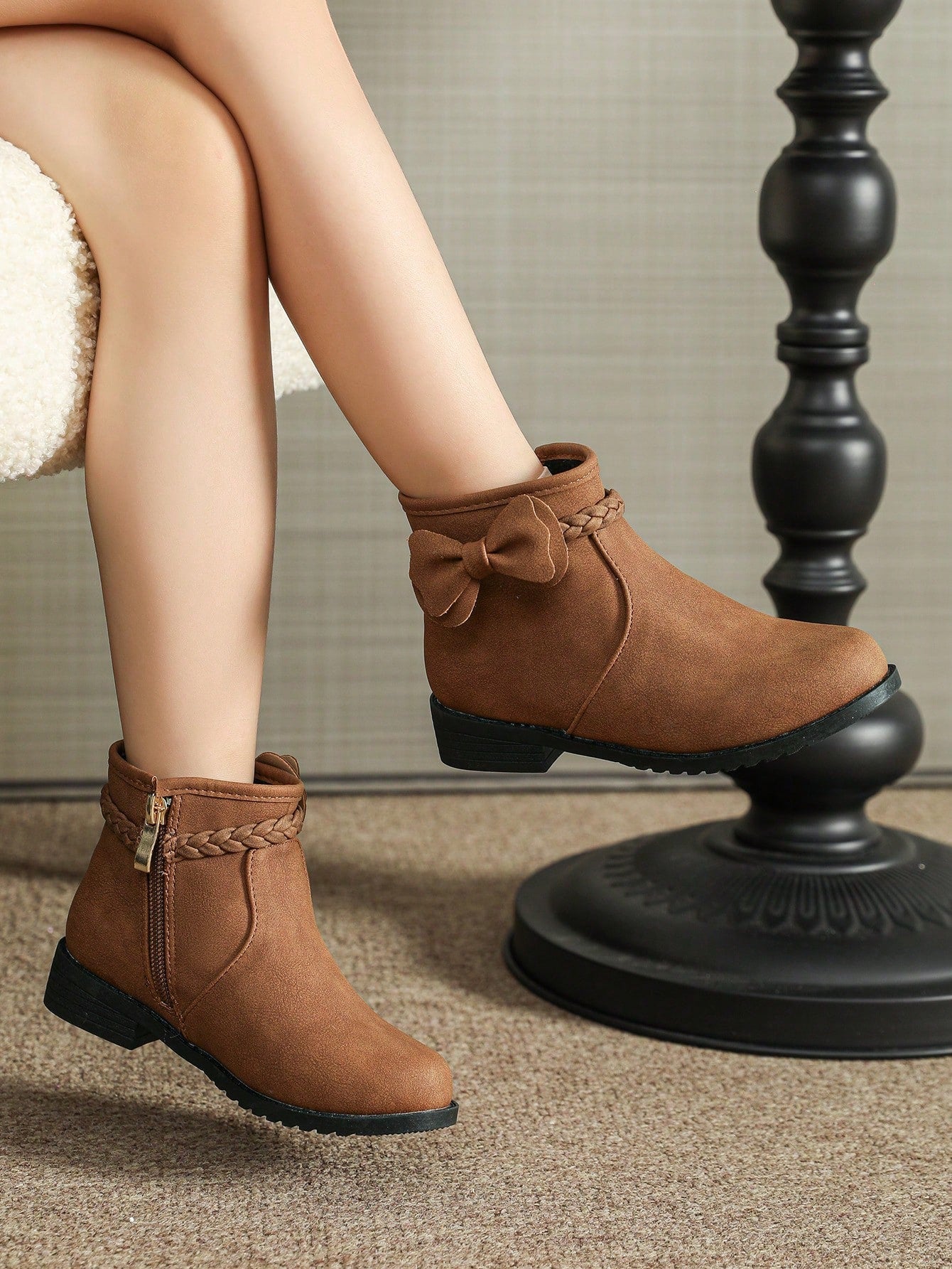 Children's Brown Boots, Cute Boots For Girls, Toddler Leather Boots, Girls' Ankle Boots, Kids Shoes, Winter Boots With Side Zipper