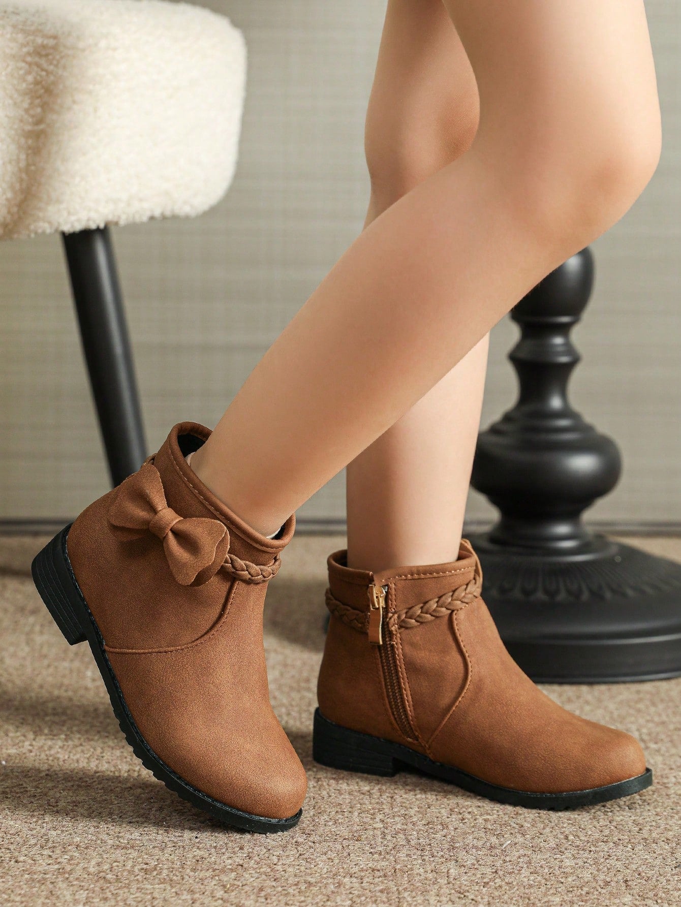 Children's Brown Boots, Cute Boots For Girls, Toddler Leather Boots, Girls' Ankle Boots, Kids Shoes, Winter Boots With Side Zipper