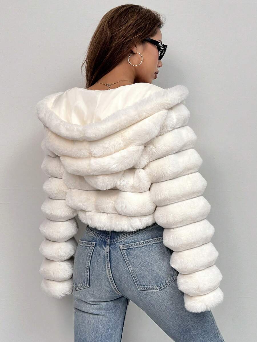 Comfortcana Women's Fashion Street Zip-Up Hooded Faux Fur Jacket, Winter Brown Zip Up Winter Winter Clothes Jacket Halloween Christmas,Winter Clothes For Women