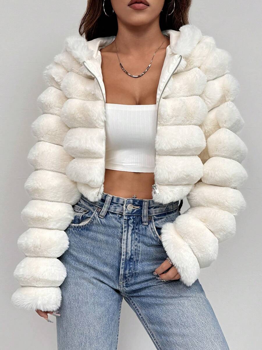 Comfortcana Women's Fashion Street Zip-Up Hooded Faux Fur Jacket, Winter Brown Zip Up Winter Winter Clothes Jacket Halloween Christmas,Winter Clothes For Women