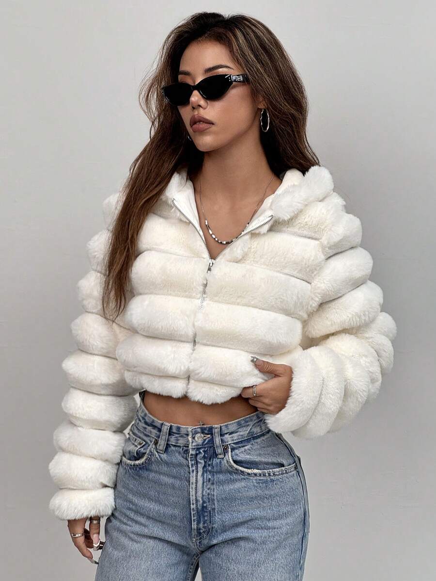 Comfortcana Women's Fashion Street Zip-Up Hooded Faux Fur Jacket, Winter Brown Zip Up Winter Winter Clothes Jacket Halloween Christmas,Winter Clothes For Women