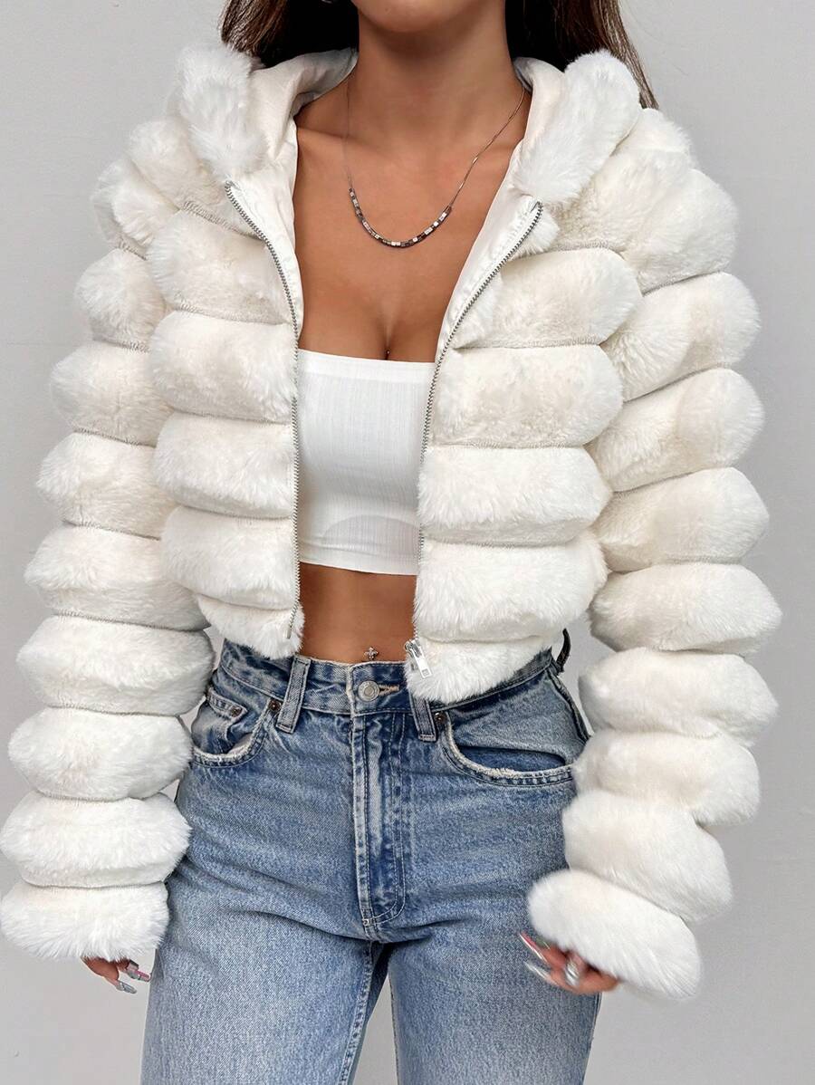 Comfortcana Women's Fashion Street Zip-Up Hooded Faux Fur Jacket, Winter Brown Zip Up Winter Winter Clothes Jacket Halloween Christmas,Winter Clothes For Women