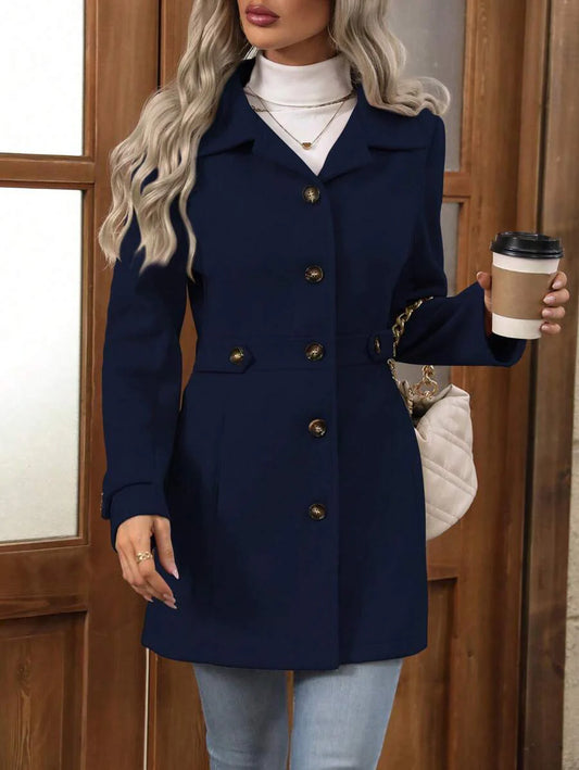EMERY ROSE Women Casual Single Breasted Overcoat, Simple Design For Daily Wear, Autumn Fall Winter Cloth For Women