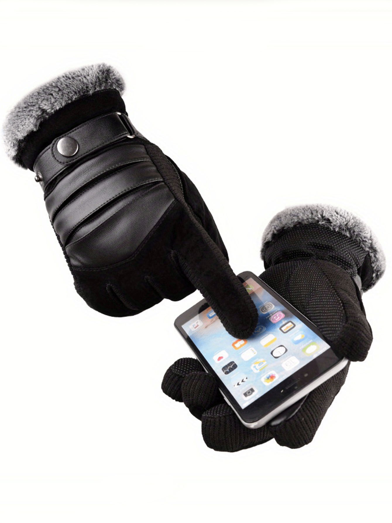 Men's Warm Thermal Lined Cycling Gloves, Winter Warmth, Thick PU Leather And Fur, Suitable For Motorcycle And Mountain Sports, Winter Hand Warmers