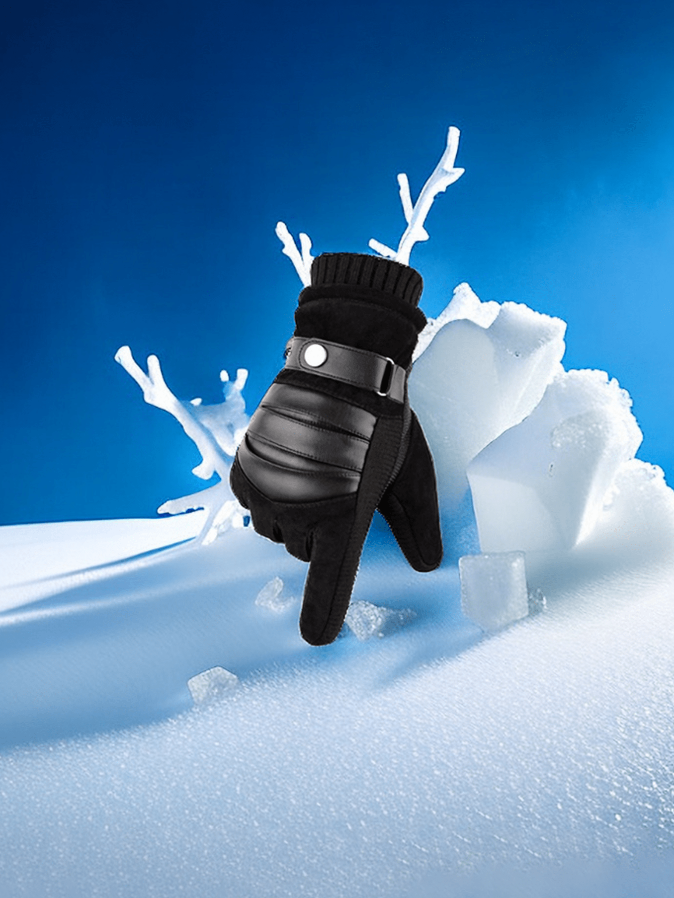 Men's Warm Thermal Lined Cycling Gloves, Winter Warmth, Thick PU Leather And Fur, Suitable For Motorcycle And Mountain Sports, Winter Hand Warmers