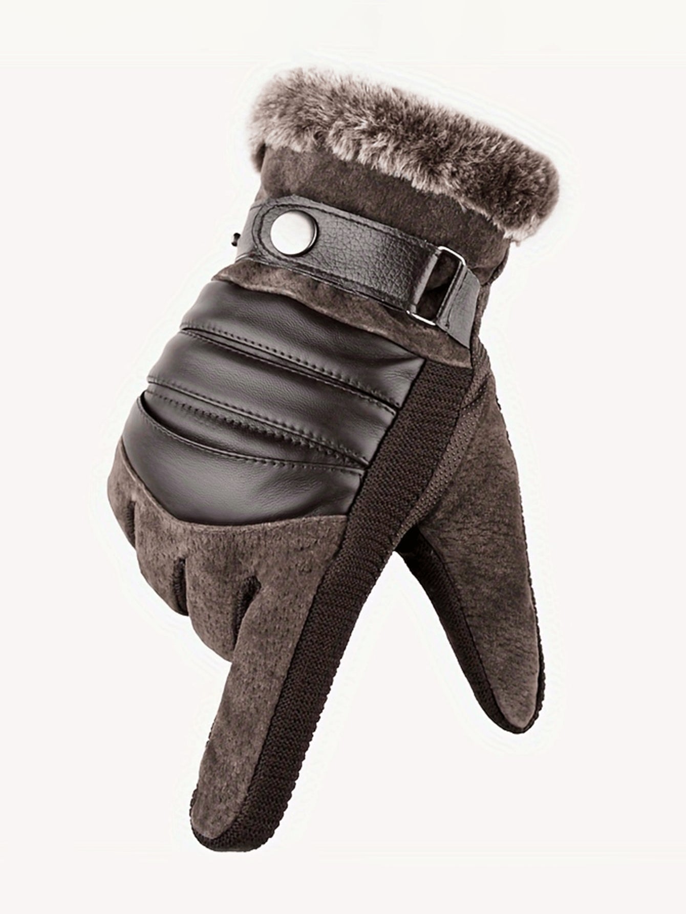 Men's Warm Thermal Lined Cycling Gloves, Winter Warmth, Thick PU Leather And Fur, Suitable For Motorcycle And Mountain Sports, Winter Hand Warmers
